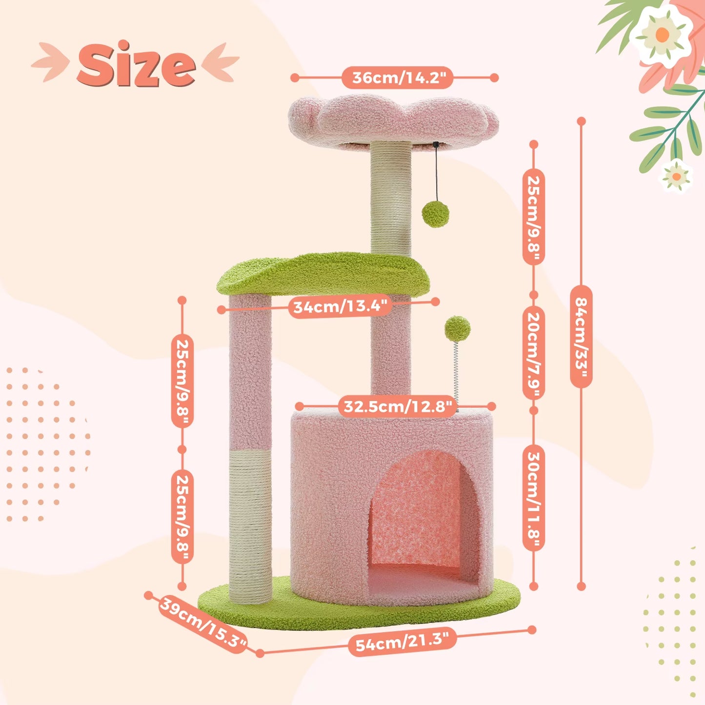 Flower Cat Tree – Cozy Cat Tower with Sisal Scratching Posts & Condo
