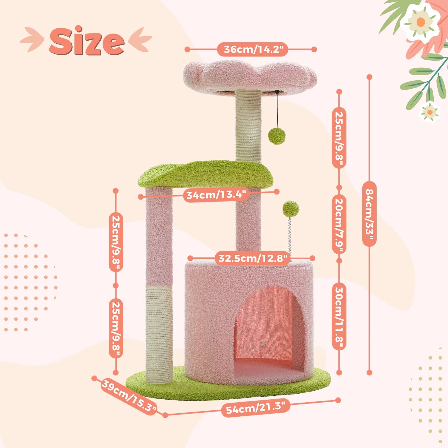 Flower Cat Tree – Cozy Cat Tower with Sisal Scratching Posts & Condo