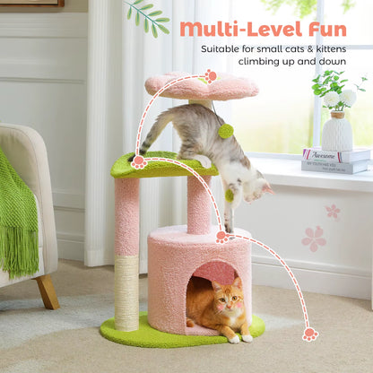 Flower Cat Tree – Cozy Cat Tower with Sisal Scratching Posts & Condo